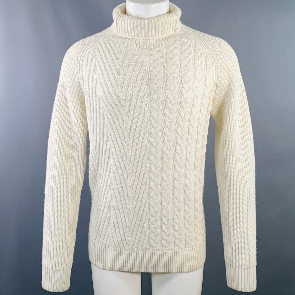HAIDER ACKERMANN Size M Cream Cable Knit Cashmere Turtleneck Sweater